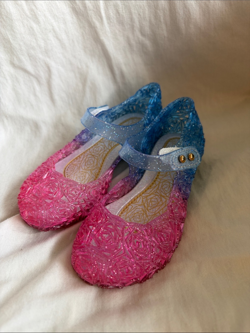 Girls Pink-to-Blue Glitter Ombre Jelly Mary Jane Sandals